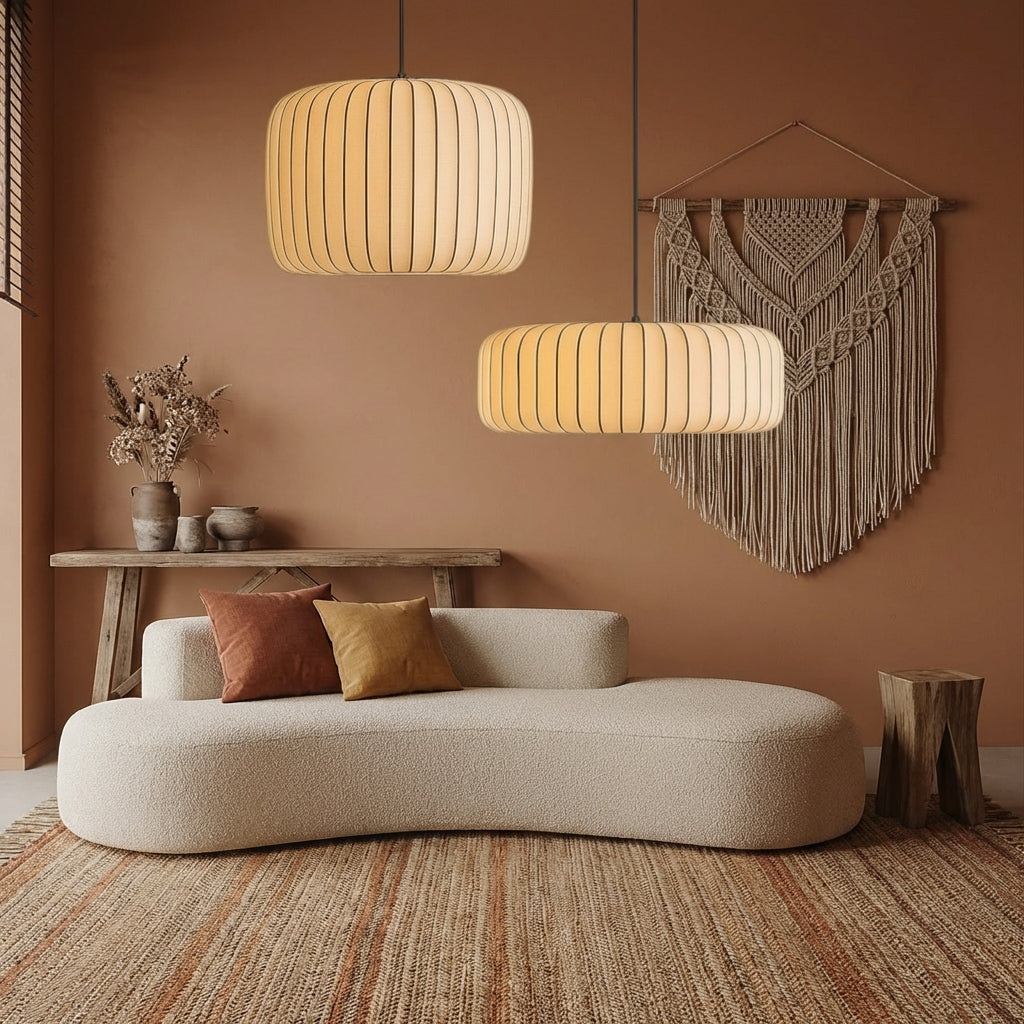 SilkLuma Modern Pendant Light For Kitchen With Pleated Silk Shade Elegant Ceiling Fixture