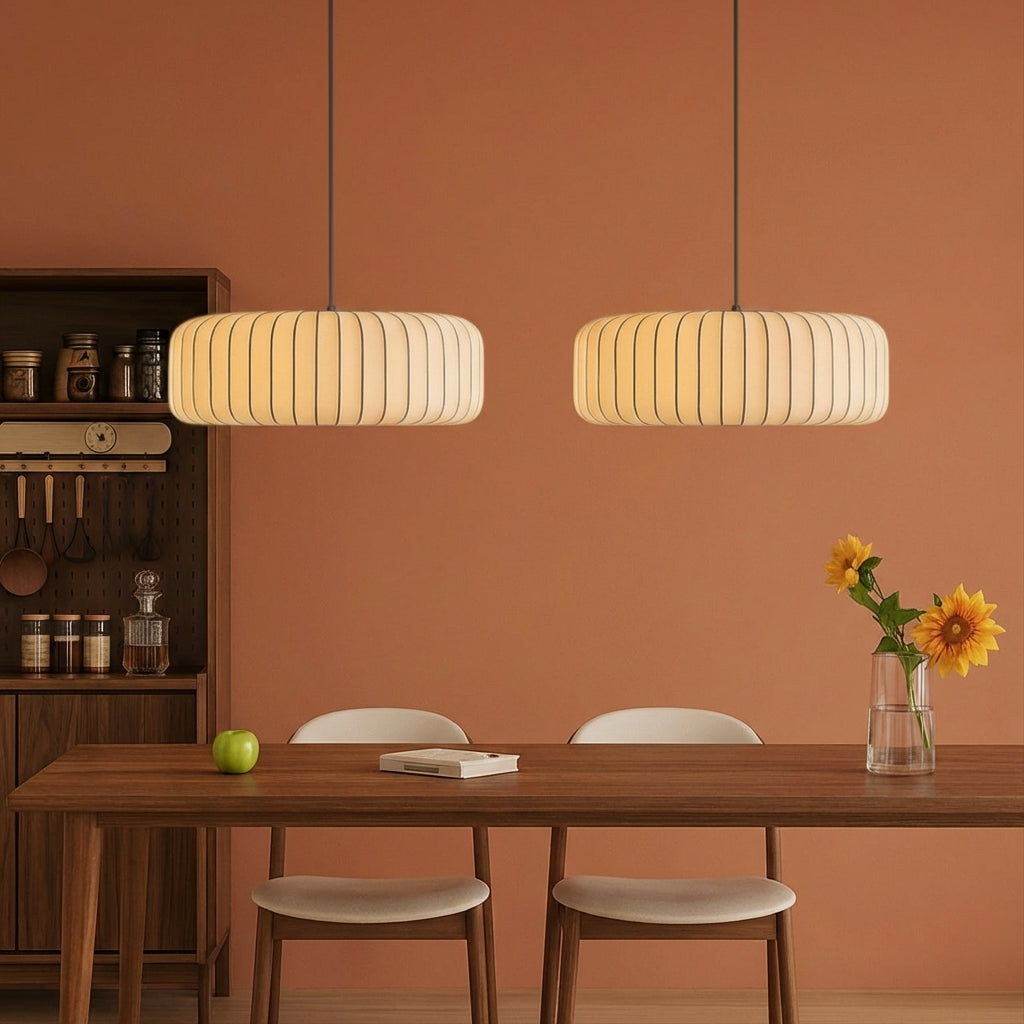 SilkLuma Modern Pendant Light For Kitchen With Pleated Silk Shade Elegant Ceiling Fixture