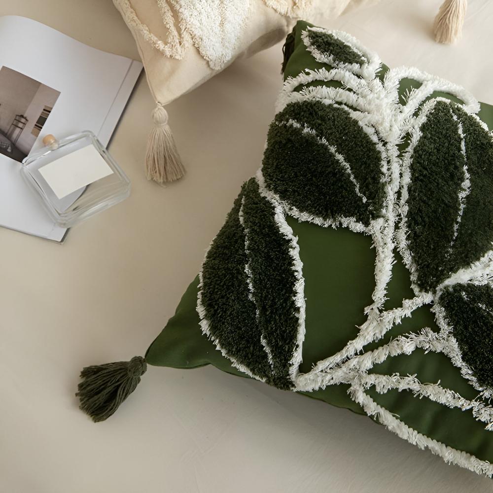 Plush Leaf With Tassel Cushion Cover | Ka-mostore