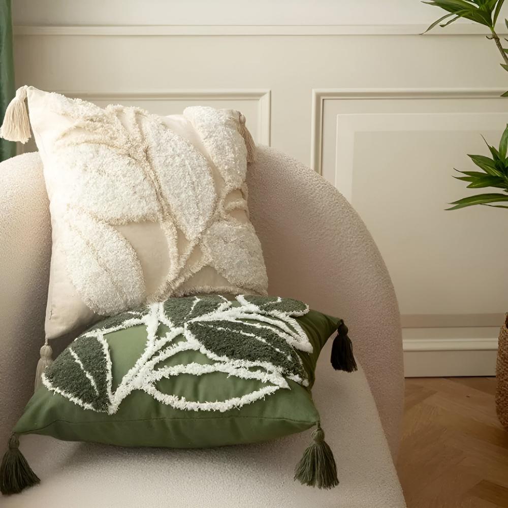 Plush Leaf With Tassel Cushion Cover | Ka-mostore