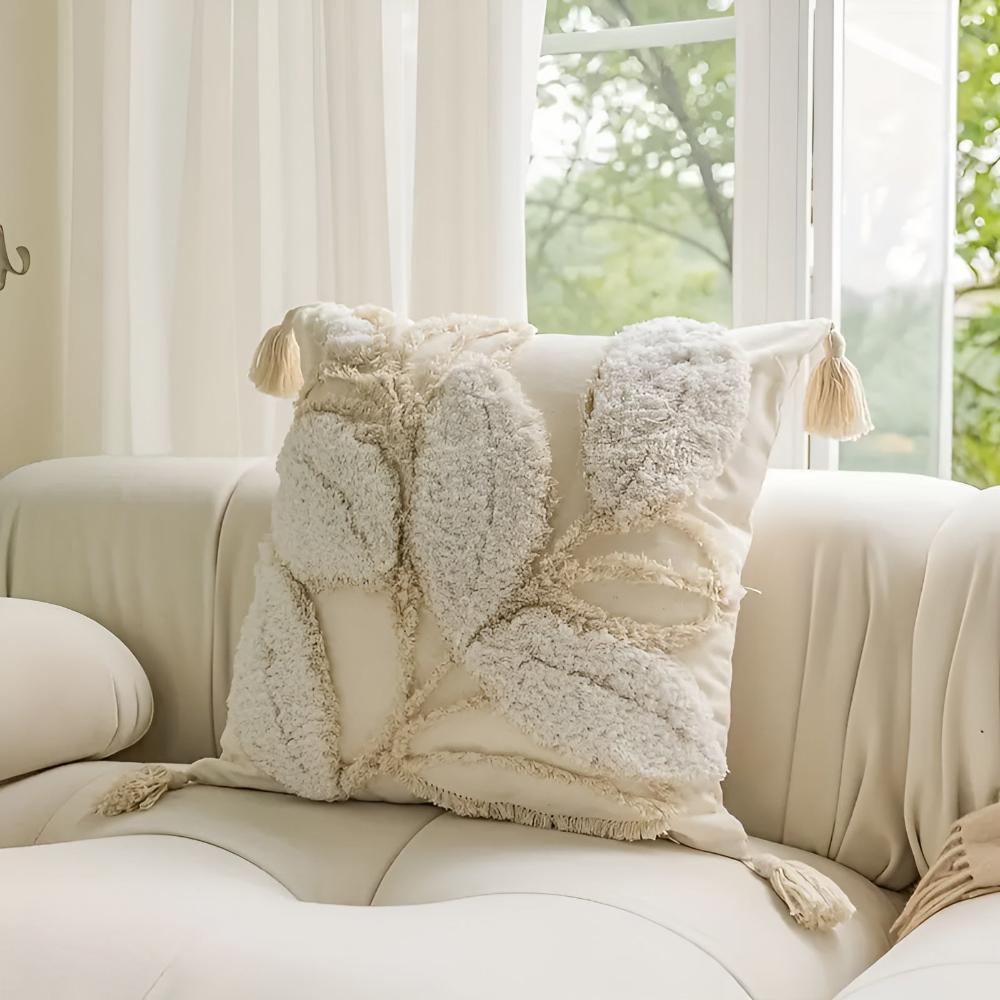 Plush Leaf With Tassel Cushion Cover | Ka-mostore