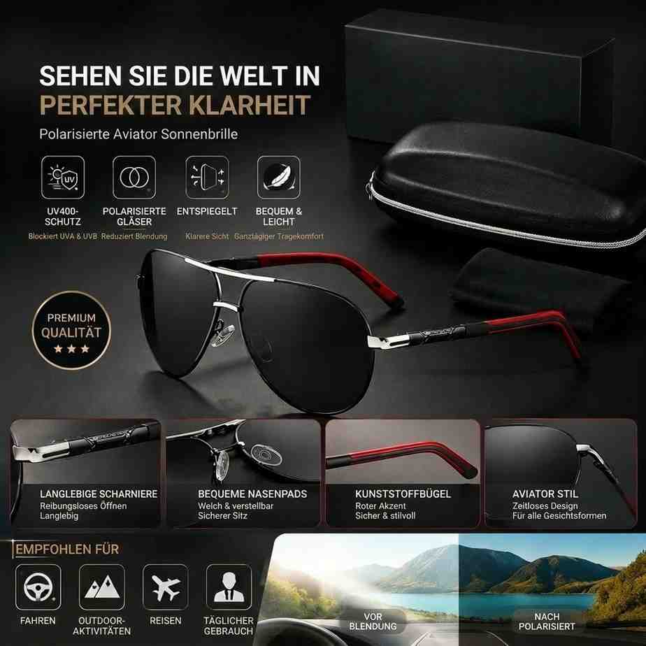 משקפי שמש טייסים מקוטבים Falkenblick לגברים — הגנת UV400, מסגרת קלה