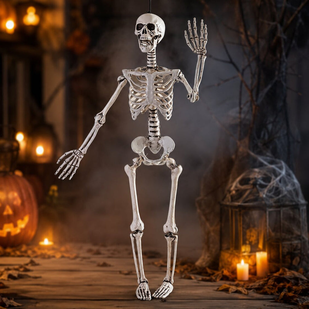 Decoración de esqueleto articulado para Halloween - articulaciones móviles para crear exhibiciones personalizadas, sentado o de pie