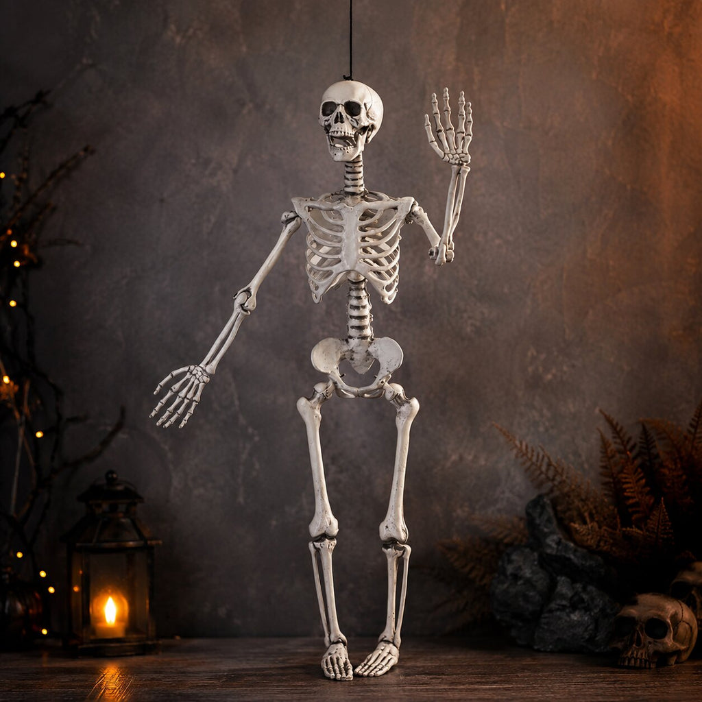 Decoración de esqueleto articulado para Halloween - articulaciones móviles para crear exhibiciones personalizadas, sentado o de pie