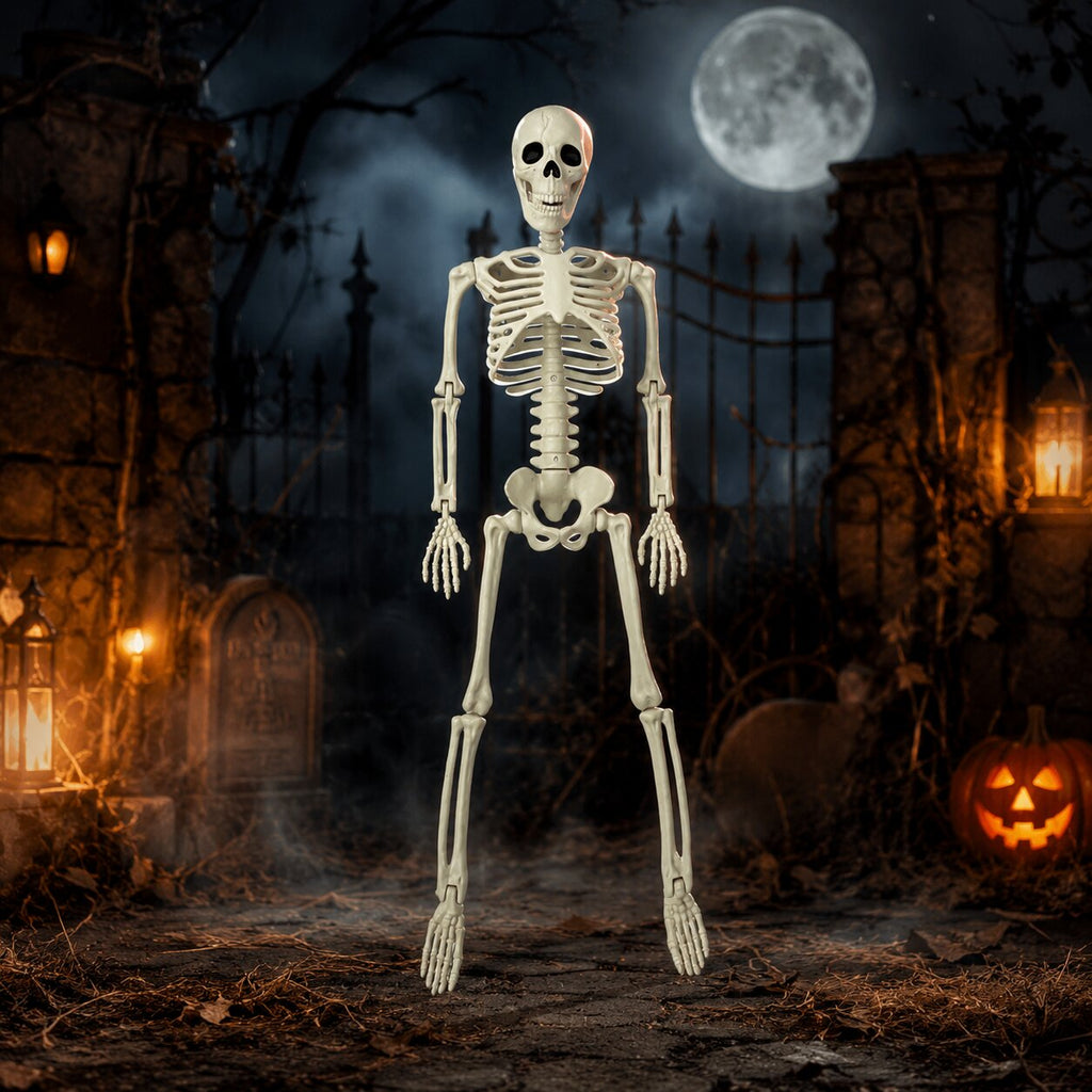 Decoración de esqueleto articulado para Halloween - articulaciones móviles para crear exhibiciones personalizadas, sentado o de pie