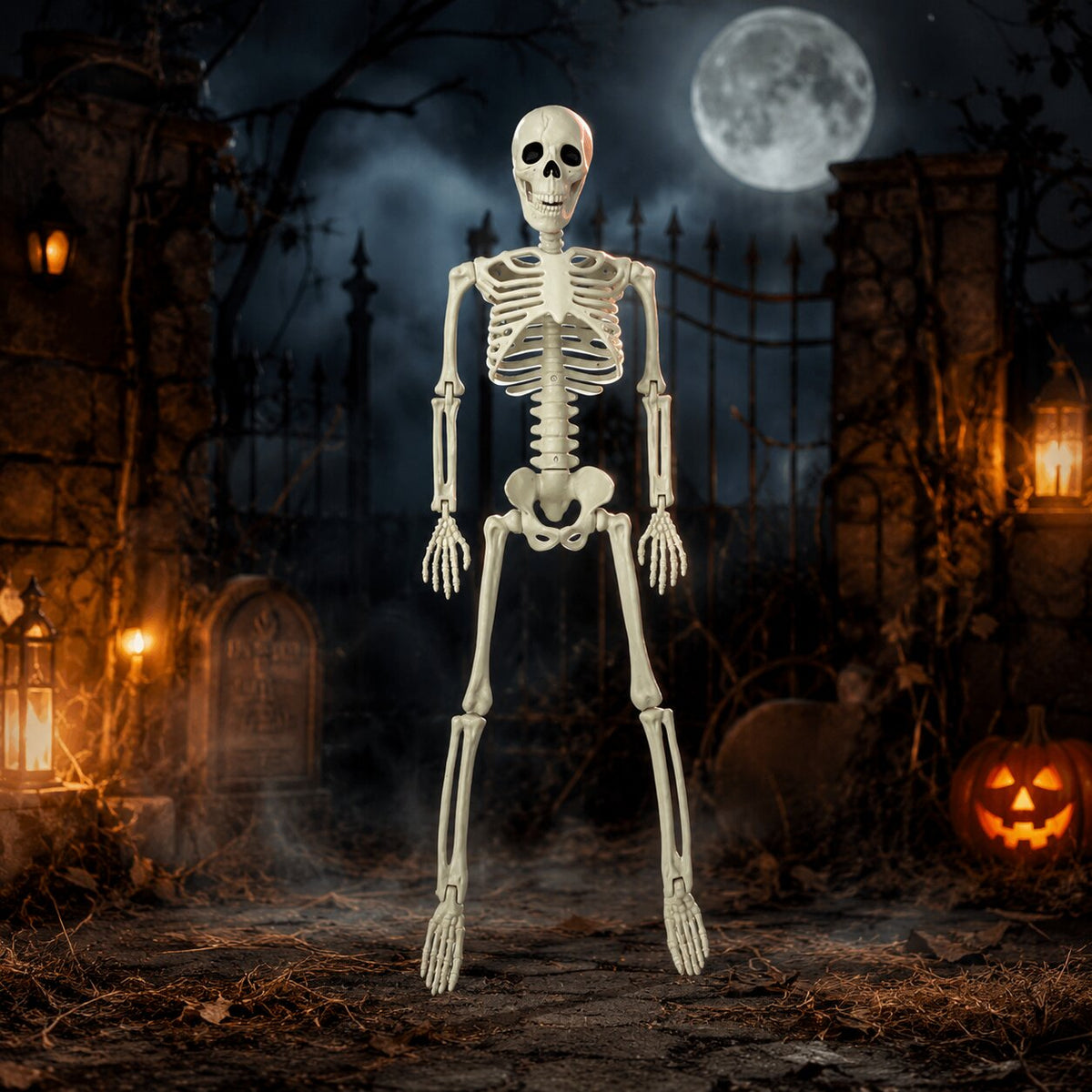 Decoración de esqueleto articulado para Halloween - articulaciones móviles para crear exhibiciones personalizadas, sentado o de pie