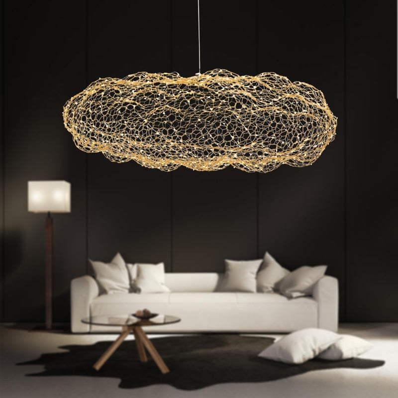 Handmade Iron Cloud Lantern With Subtle Starry Lights For Art Deco Interiors In Living Rooms
