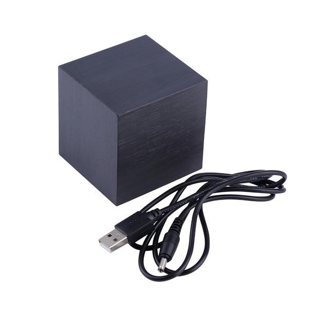 Black LED Cube Alarm Clock With Wood Finish, Temperature, Snooze, Sound Activation