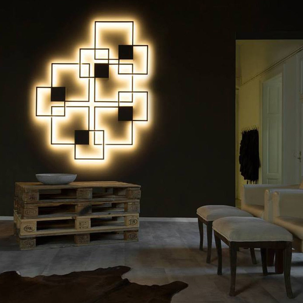 LumaNova Square Light LED Wall Fixture Black And White Finish Indoor Living Room Decor