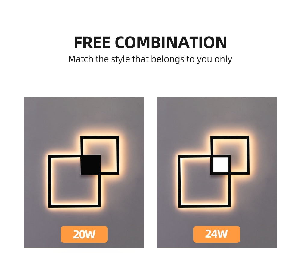 LumaNova Square Light LED Wall Fixture Black And White Finish Indoor Living Room Decor