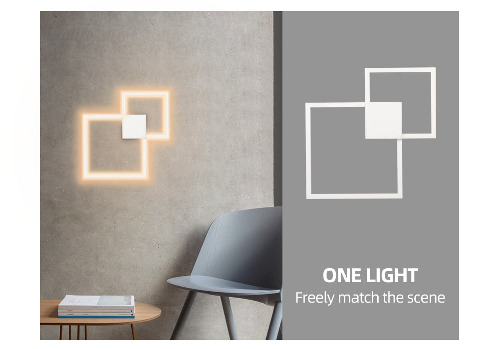 LumaNova Square Light LED Wall Fixture Black And White Finish Indoor Living Room Decor