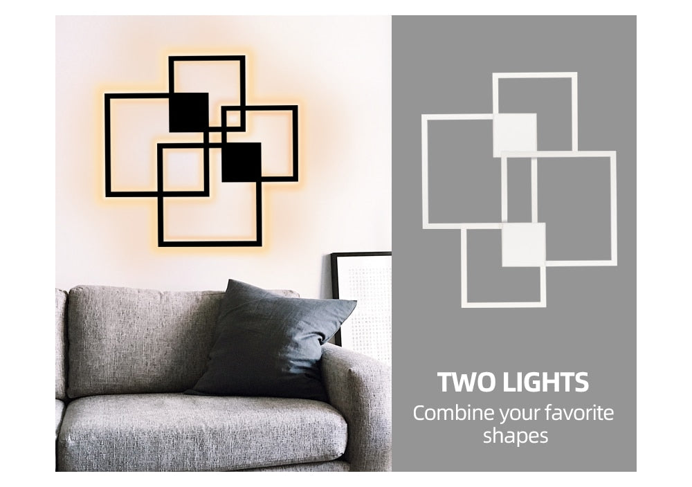 LumaNova Square Light LED Wall Fixture Black And White Finish Indoor Living Room Decor