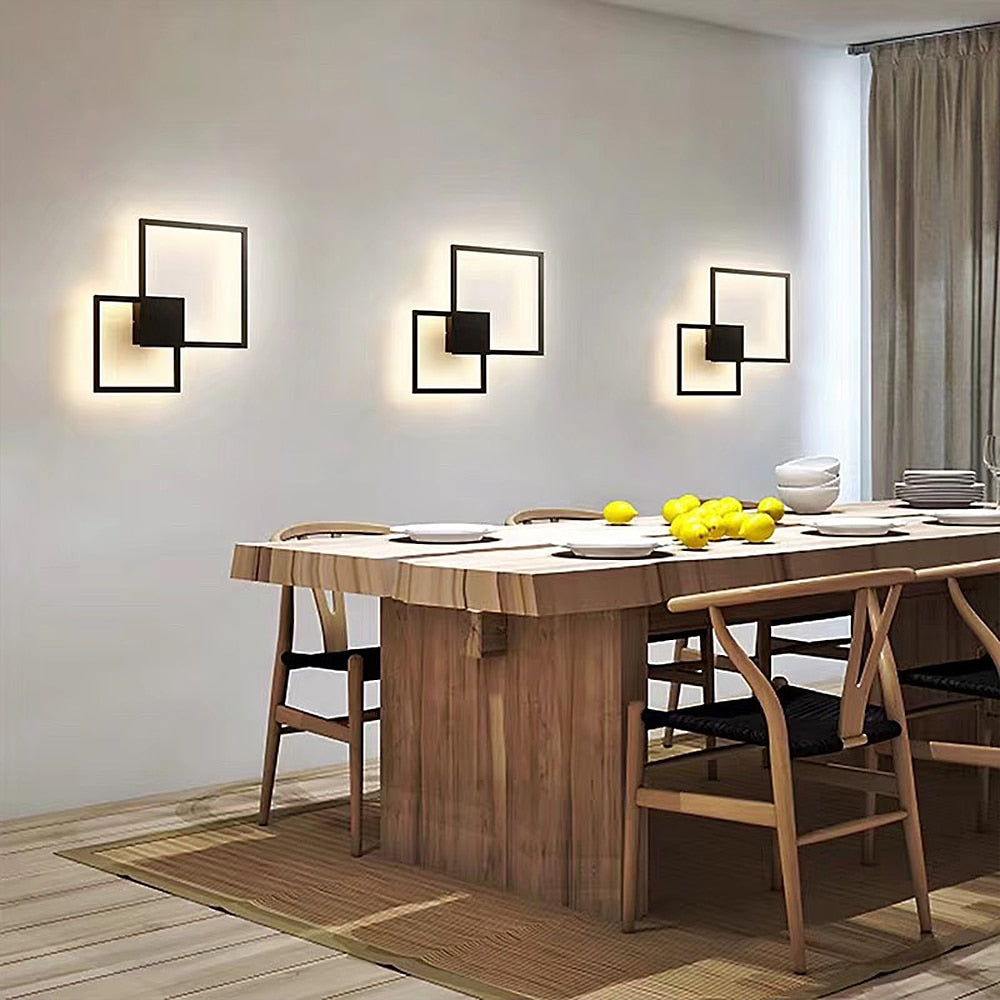 LumaNova Square Light LED Wall Fixture Black And White Finish Indoor Living Room Decor