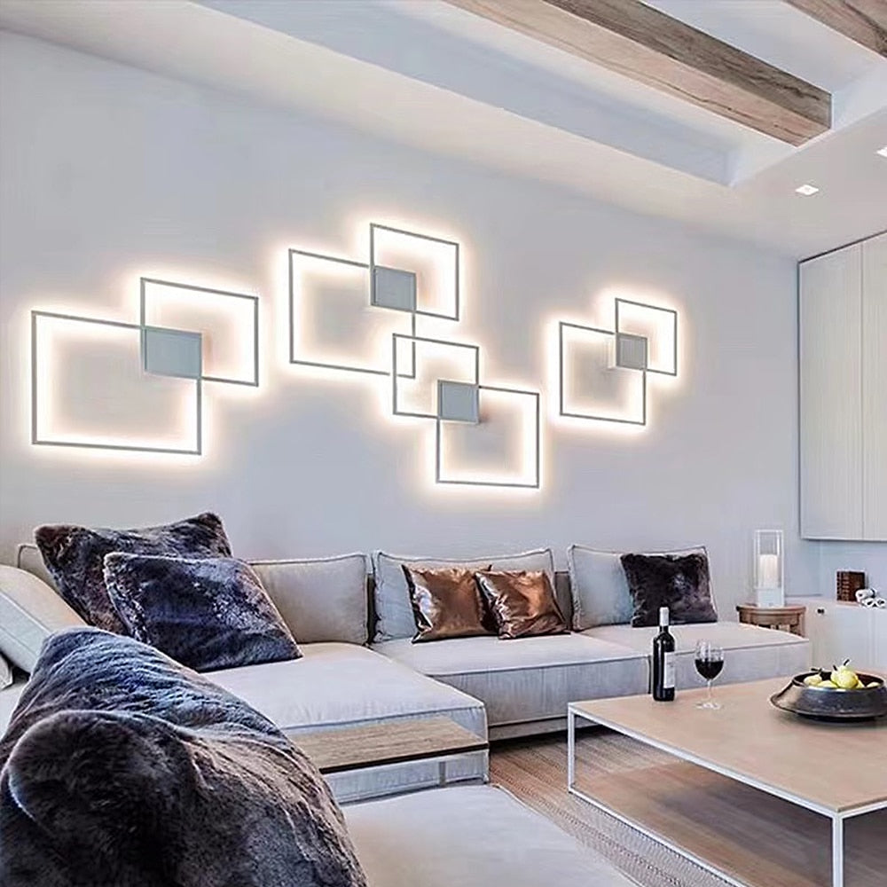 LumaNova Square Light LED Wall Fixture Black And White Finish Indoor Living Room Decor