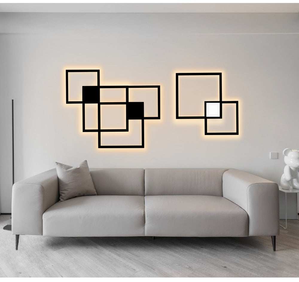 LumaNova Square Light LED Wall Fixture Black And White Finish Indoor Living Room Decor