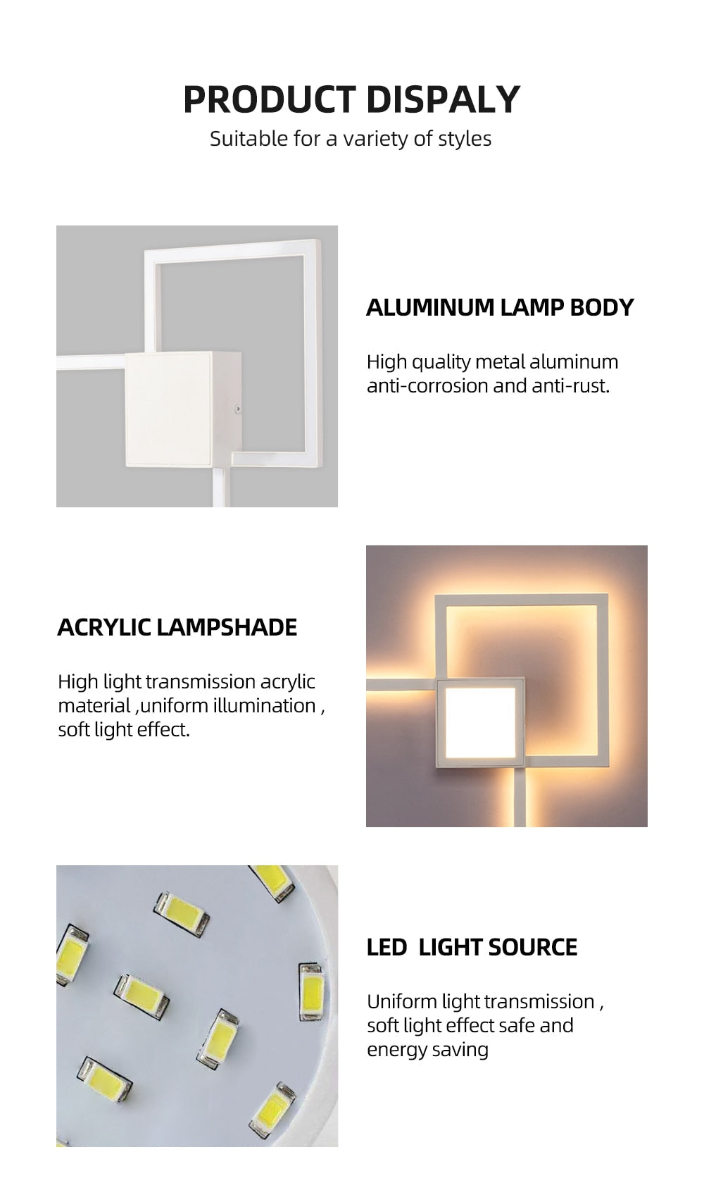 LumaNova Square Light LED Wall Fixture Black And White Finish Indoor Living Room Decor