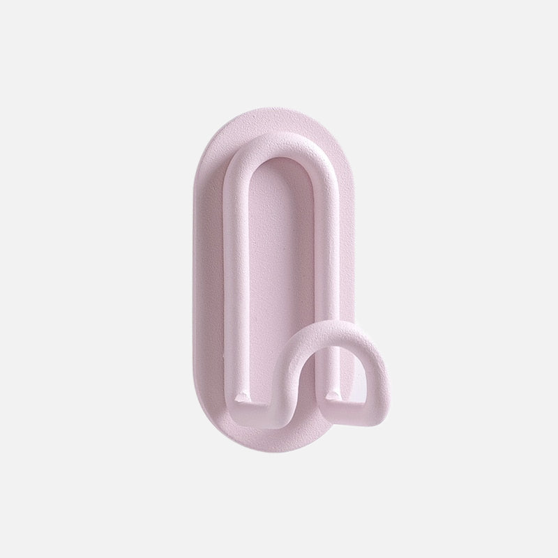 Pink Metal Self-Adhesive Wall Hook Dual Coat Hanger No Drilling