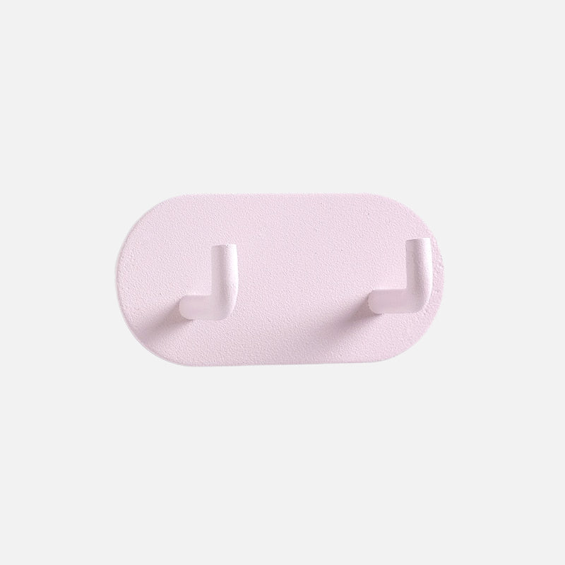 Pink Metal Self-Adhesive Wall Hook Dual Coat Hanger No Drilling