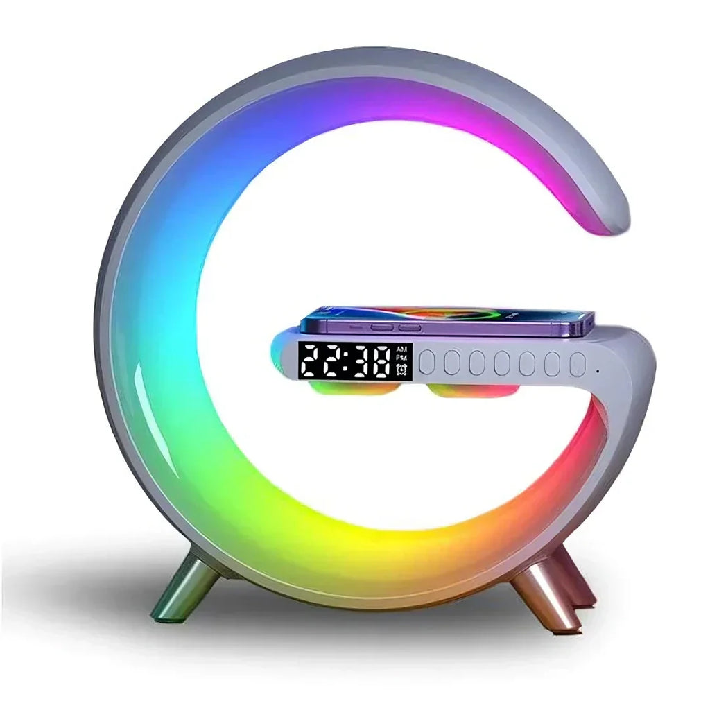 שעון מעורר לשולחן לילה עם תצוגת LED, רמקול Bluetooth ומטען אלחוטי