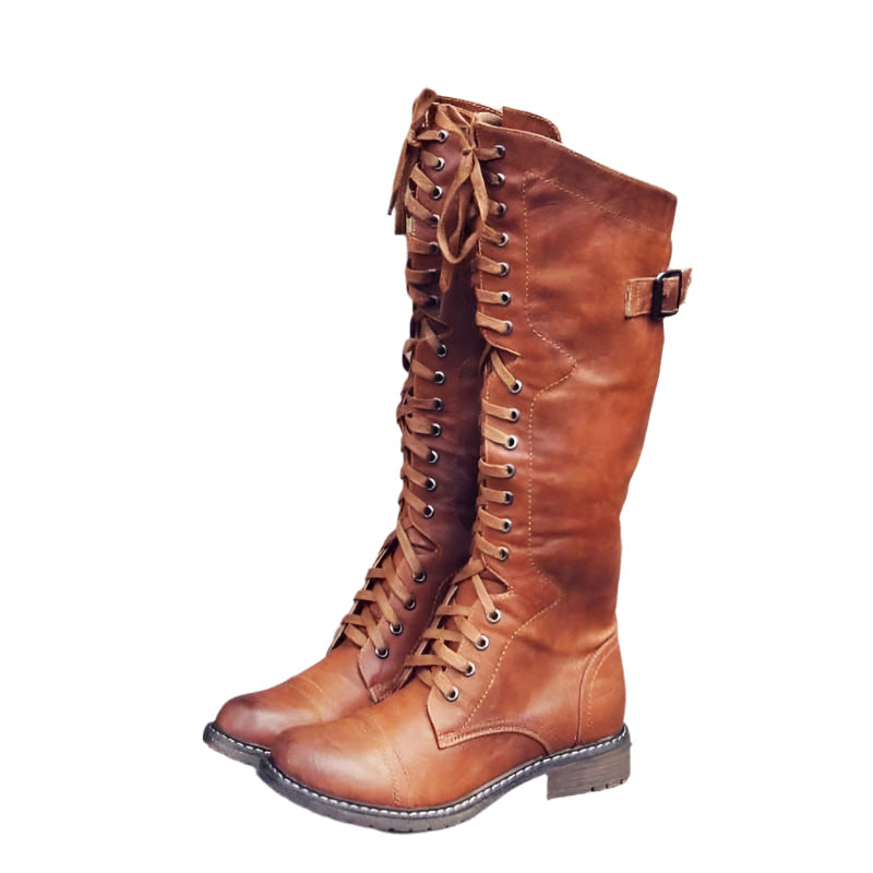 Womens Classic Leather Boots For Riding With Lace-Up Front