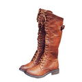 Womens Classic Leather Boots For Riding With Lace-Up Front