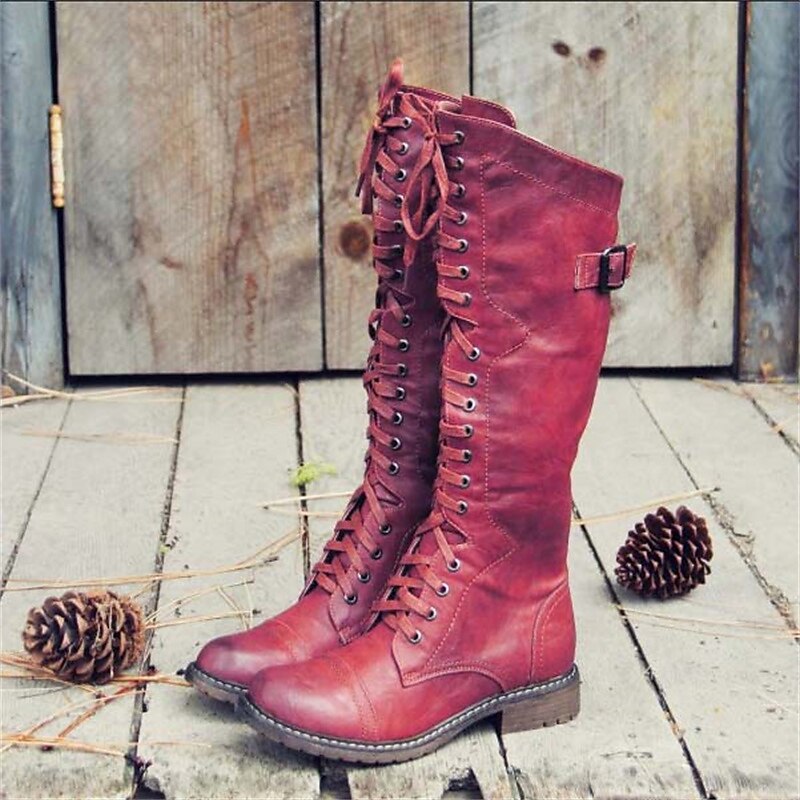 Womens Classic Leather Boots For Riding With Lace-Up Front