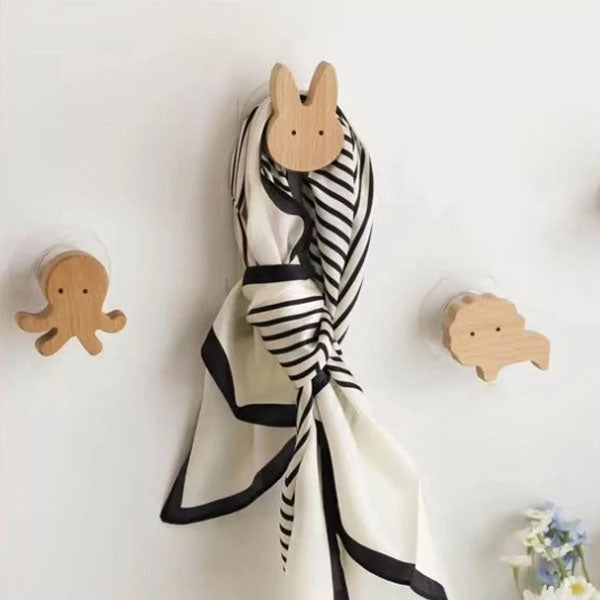Wooden Animal Wall Hooks Self Adhesive Coat Rack For Kids Room Scandinavian Wall Decor