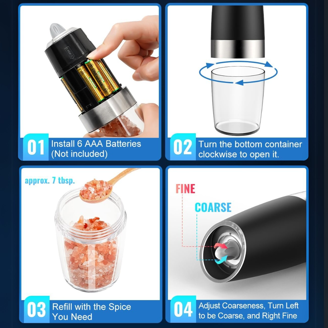 Rechargeable Electric Pepper and Salt Mill Set - GrindMaster Duo | Ka-mostore