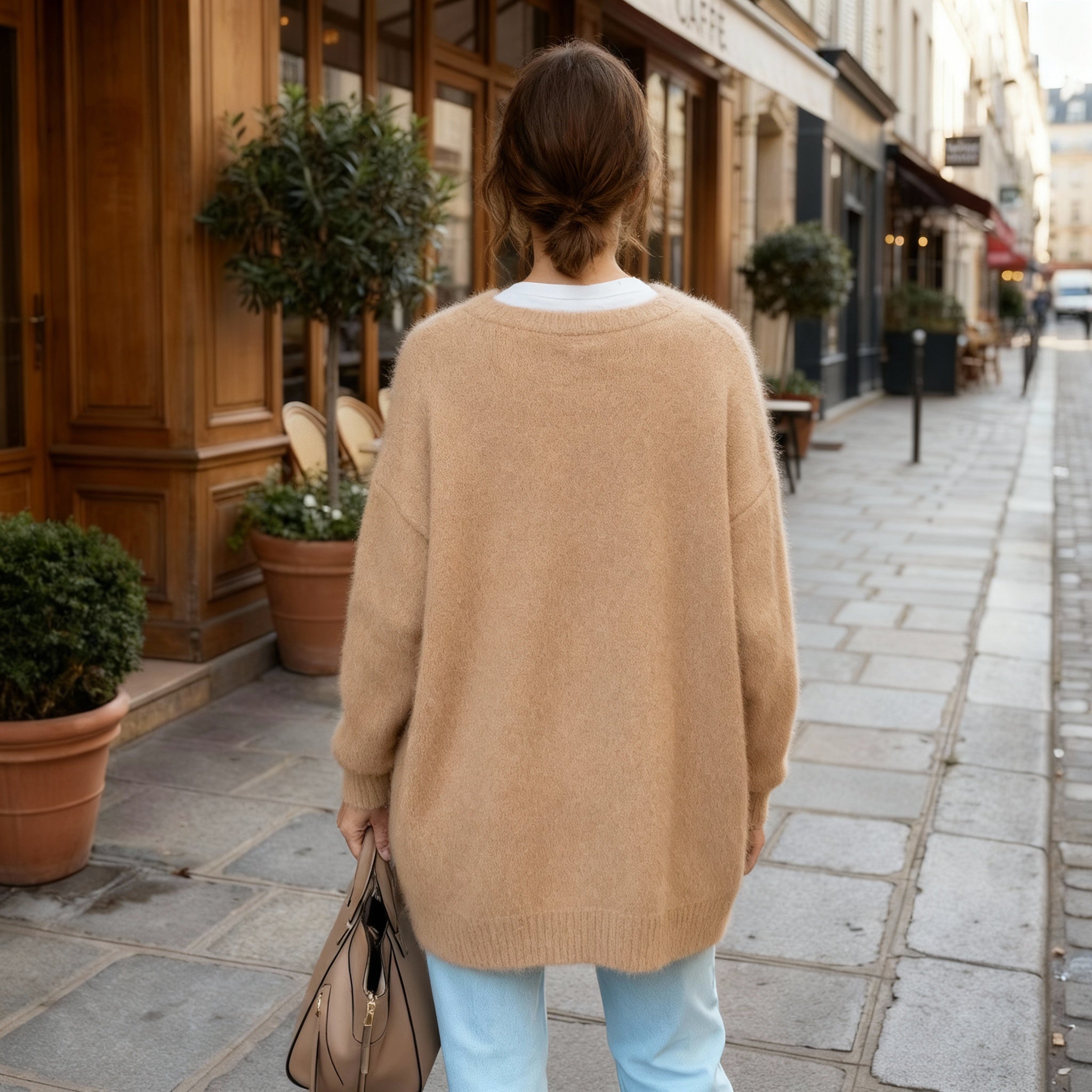 Weich strukturierter, großzügig geschnittener langer Cardigan | Ka-mostore