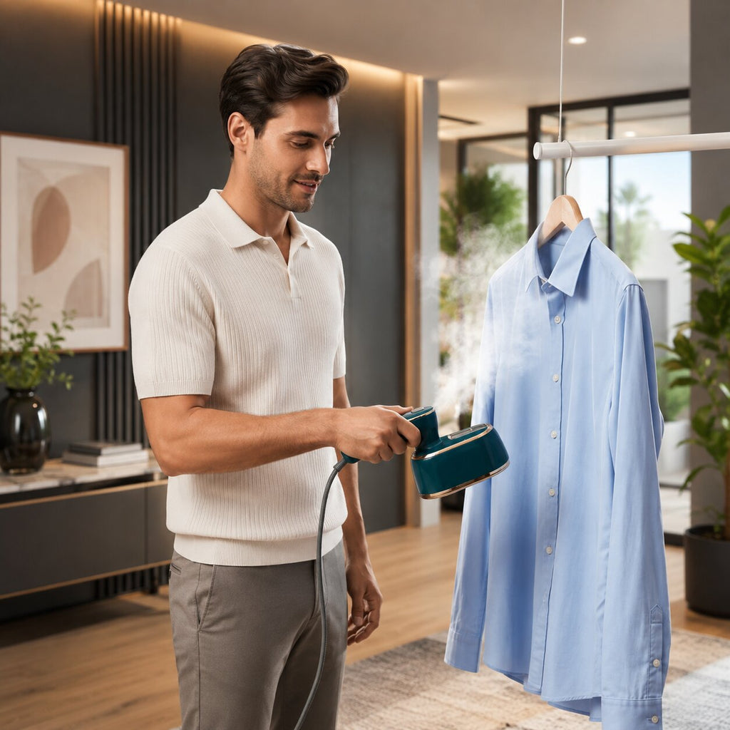 Dampfvalet handstomer voor kleding — Compacte stoomontkreuker