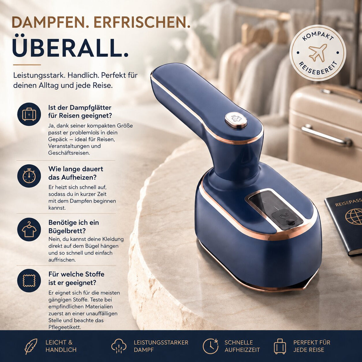 Dampfvalet handstomer voor kleding — Compacte stoomontkreuker