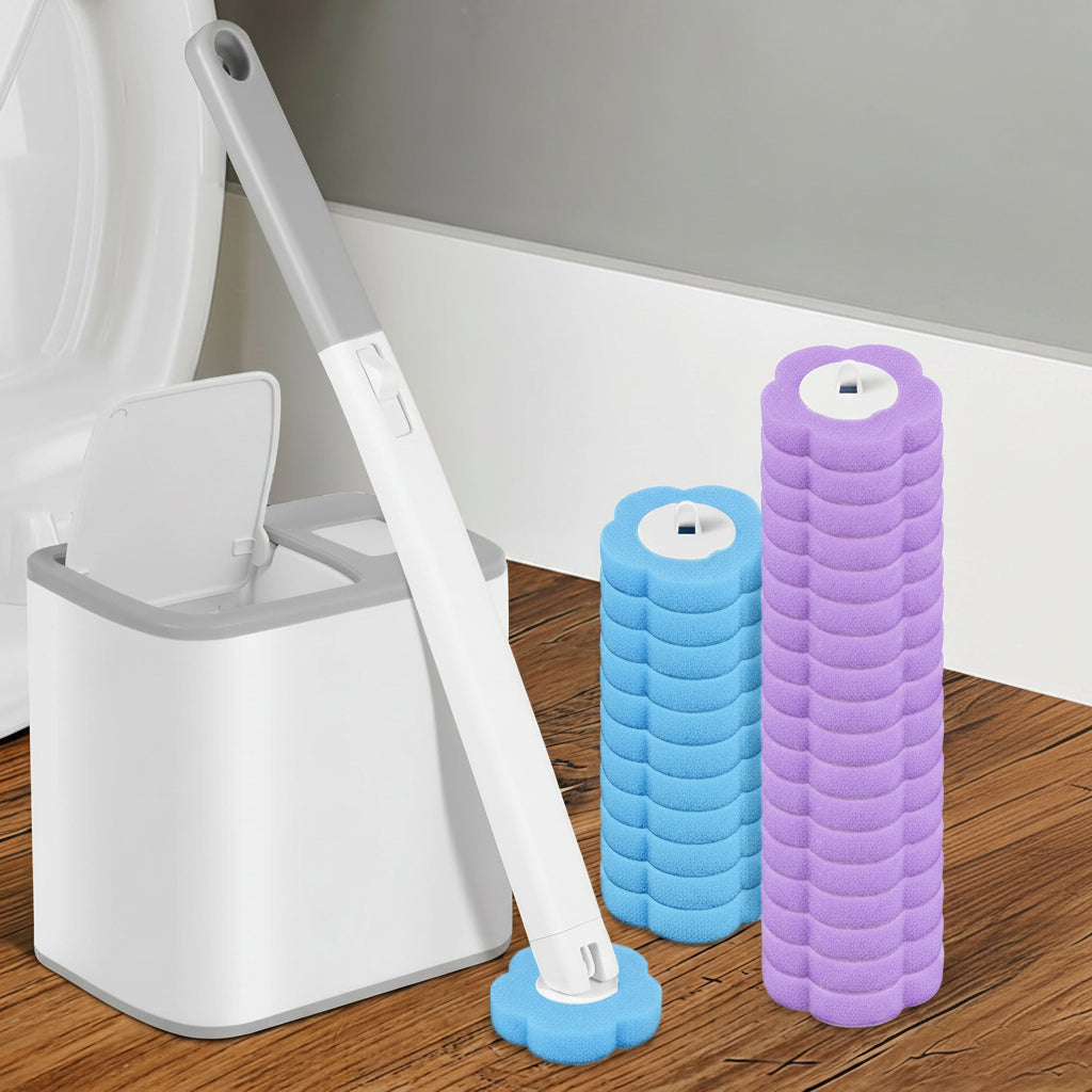 HYGIENIXPRO Wegwerpborstelset voor toilet — ergonomische lange steel, wegwerpborstelkoppen