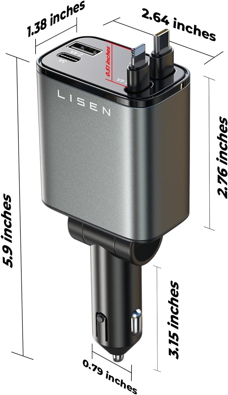 Retractable Car Charger 69W USB C | Ka-mostore