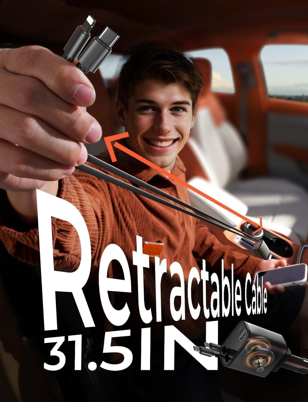 Retractable Car Charger 69W USB C | Ka-mostore