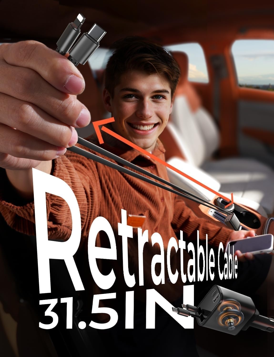 Retractable Car Charger 69W USB C | Ka-mostore