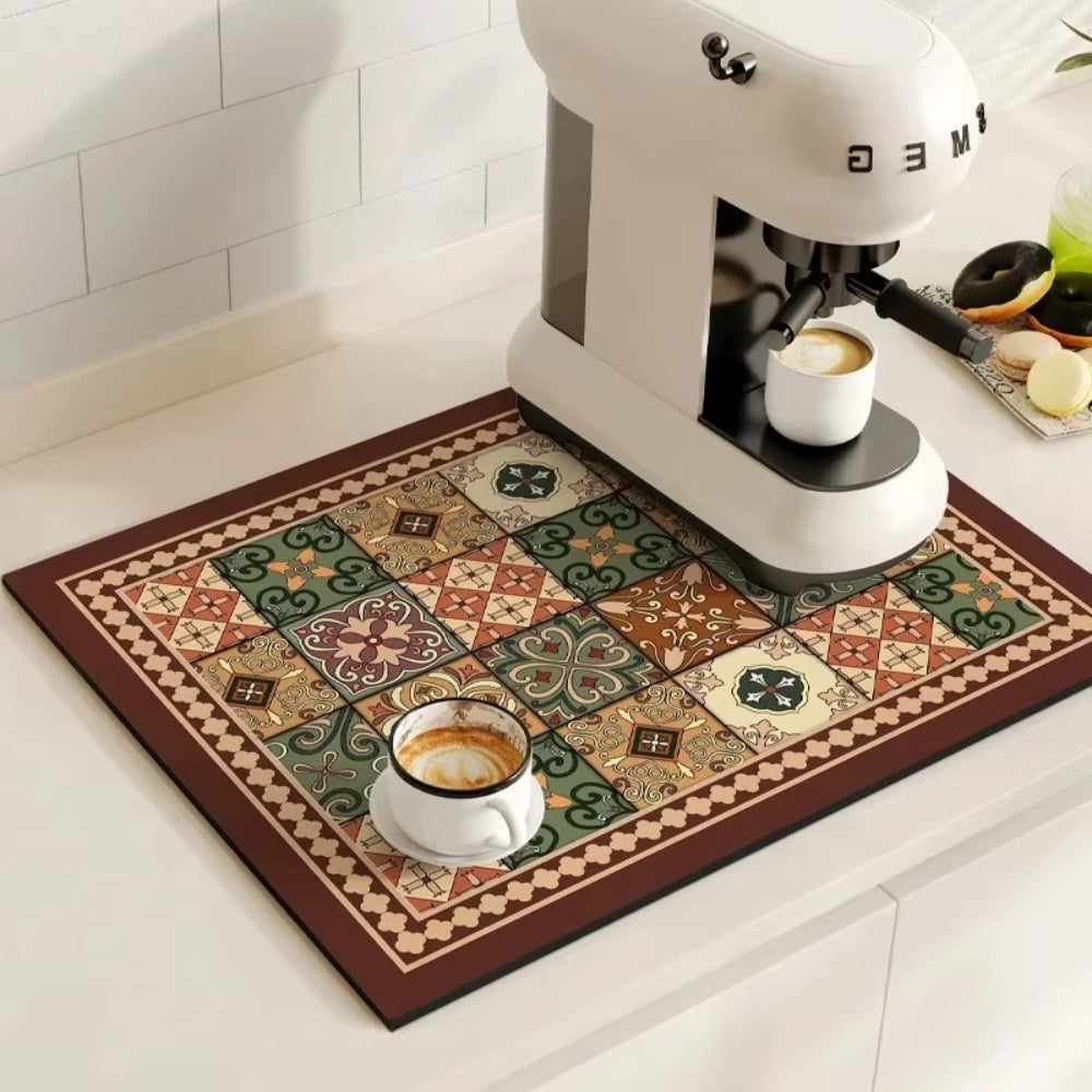 Absorbent Mat with Vintage Tile Design for Kitchen | Ka-mostore