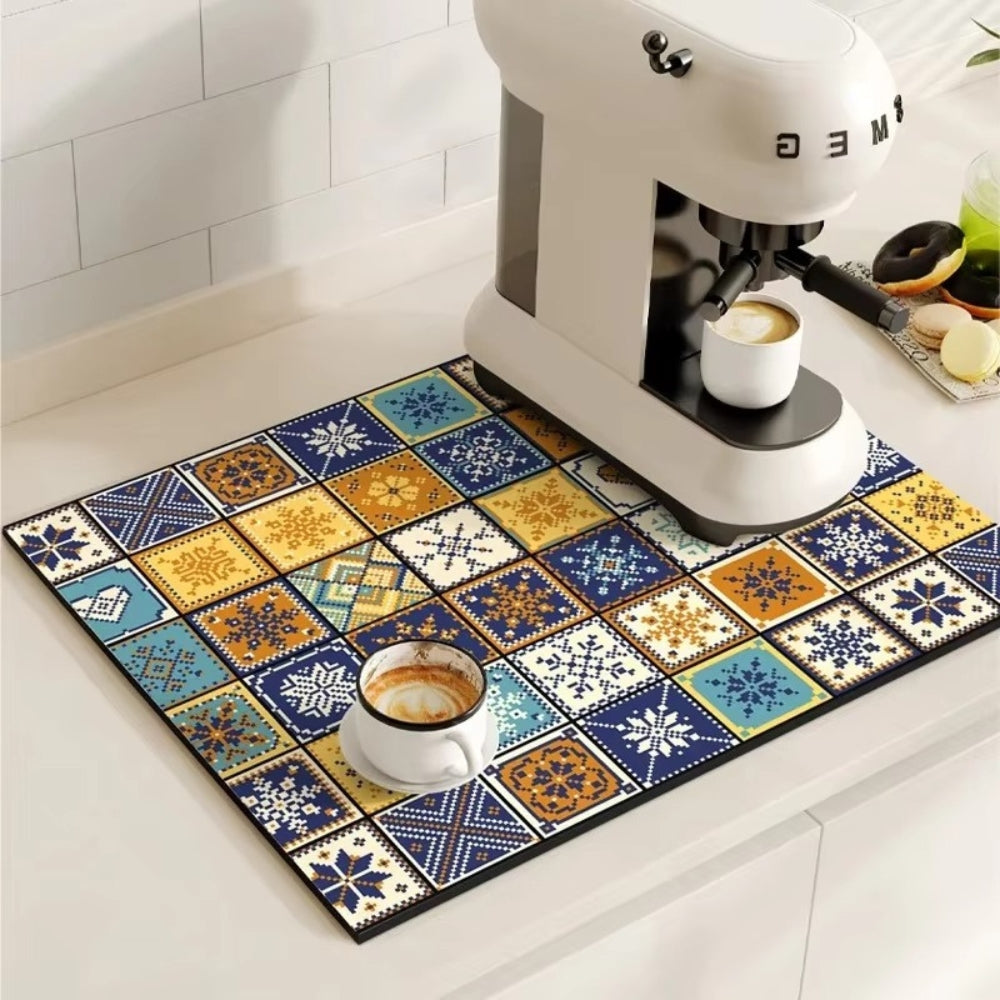 Absorbent Mat with Vintage Tile Design for Kitchen | Ka-mostore