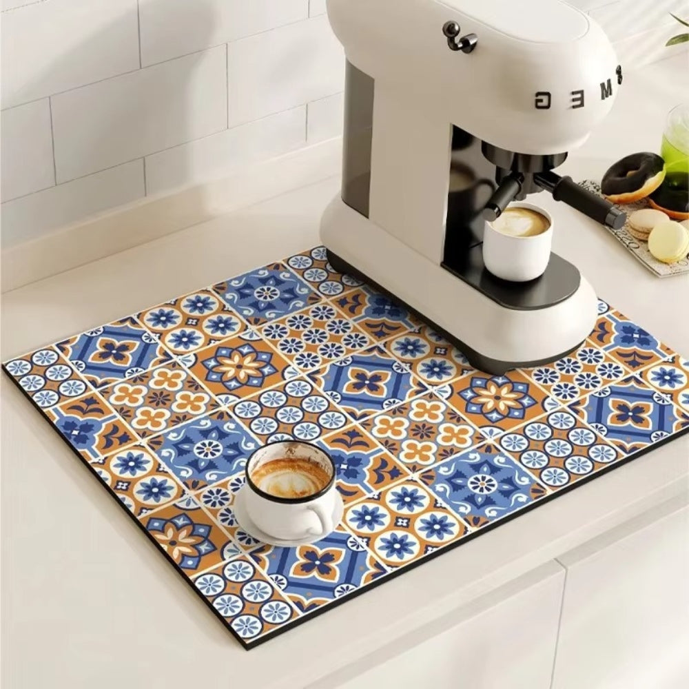 Absorbent Mat with Vintage Tile Design for Kitchen | Ka-mostore