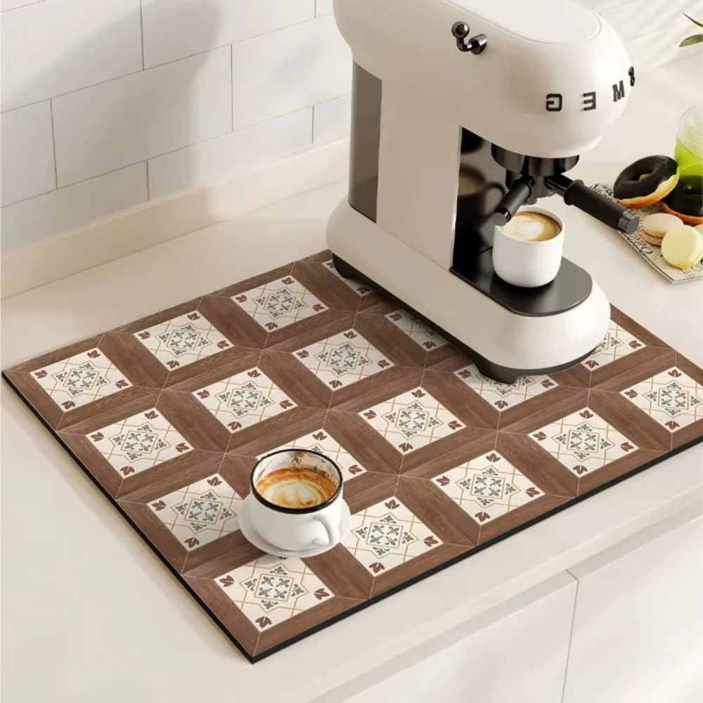 Absorbent Mat with Vintage Tile Design for Kitchen | Ka-mostore