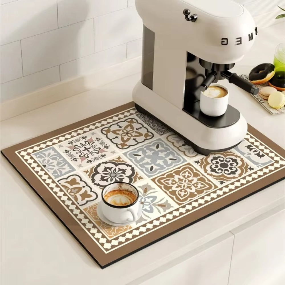 Absorbent Mat with Vintage Tile Design for Kitchen | Ka-mostore