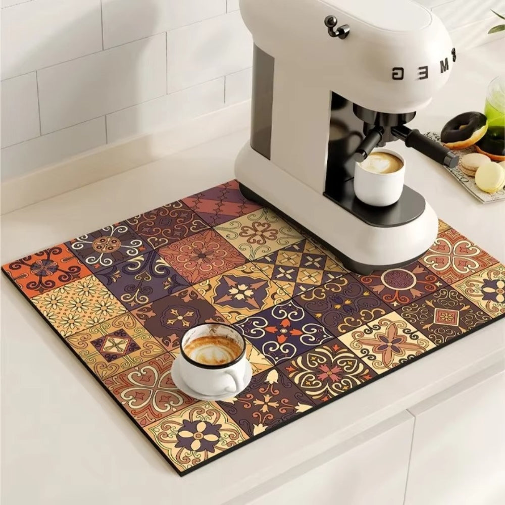 Absorbent Mat with Vintage Tile Design for Kitchen | Ka-mostore