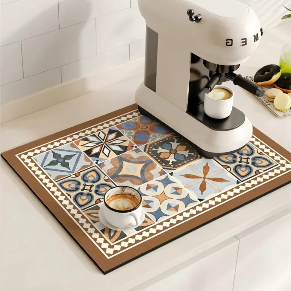 Absorbent Mat with Vintage Tile Design for Kitchen | Ka-mostore