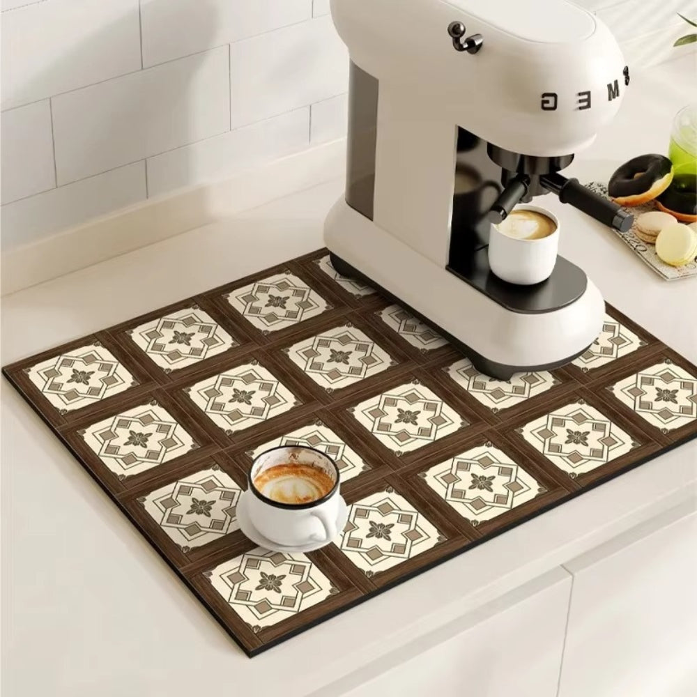 Absorbent Mat with Vintage Tile Design for Kitchen | Ka-mostore