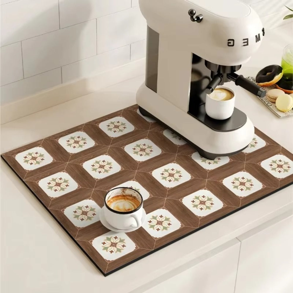 Absorbent Mat with Vintage Tile Design for Kitchen | Ka-mostore