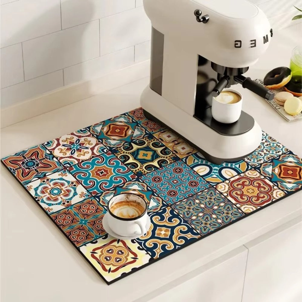 Absorbent Mat with Vintage Tile Design for Kitchen | Ka-mostore