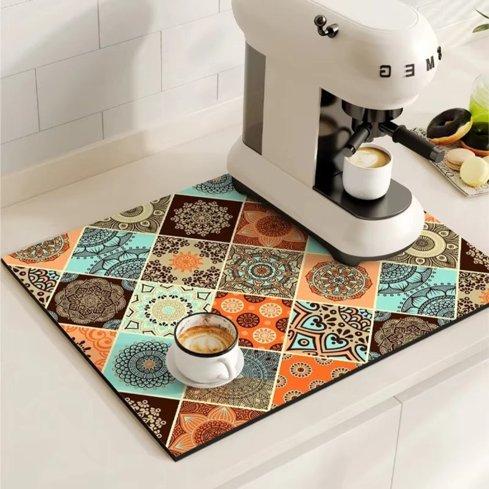 Absorbent Mat with Vintage Tile Design for Kitchen | Ka-mostore
