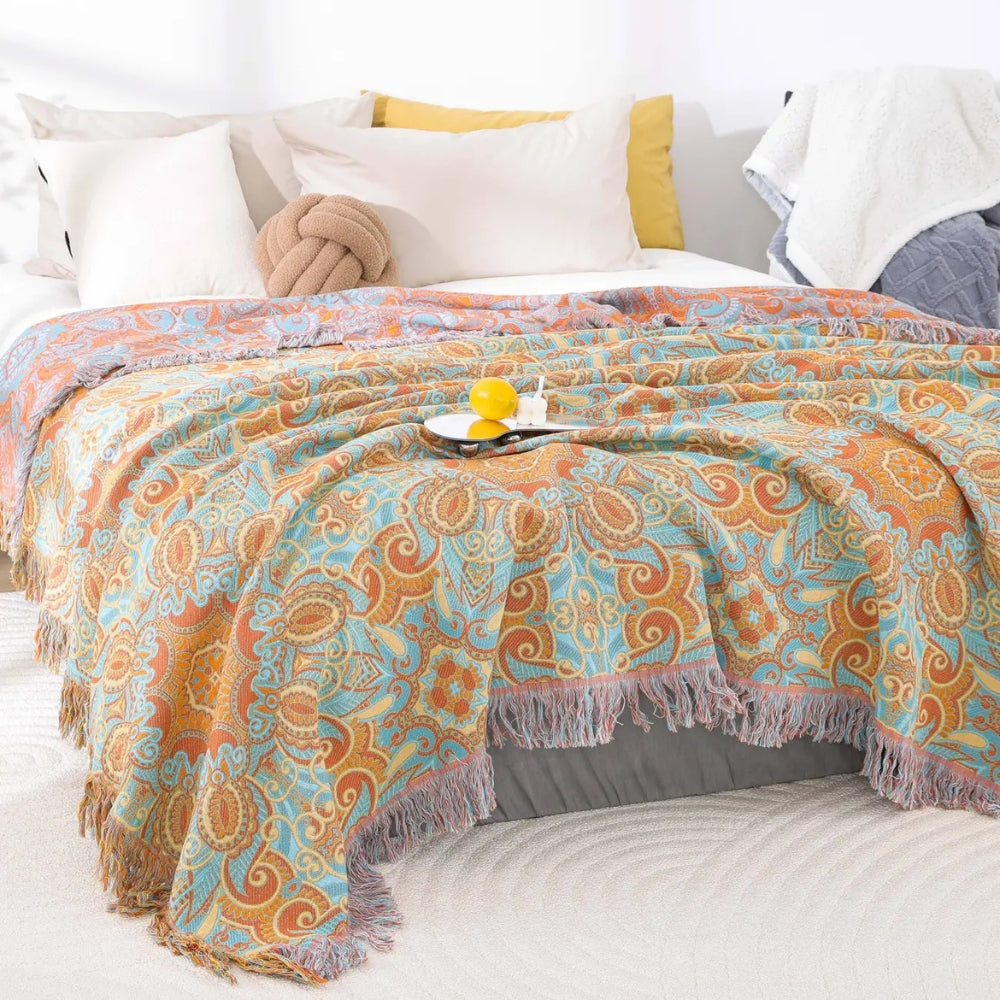 Reversible Paisley Bohemian Cotton Blanket | Ka-mostore