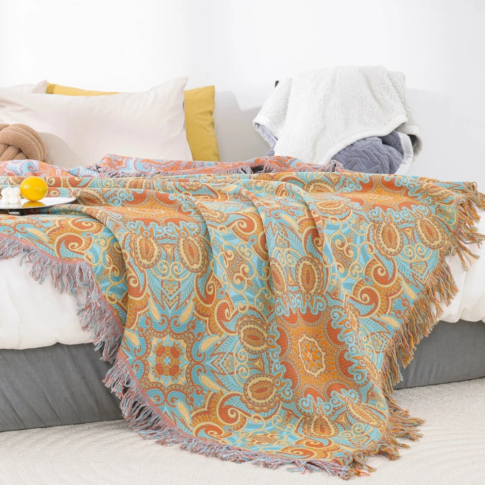 Reversible Paisley Bohemian Cotton Blanket | Ka-mostore