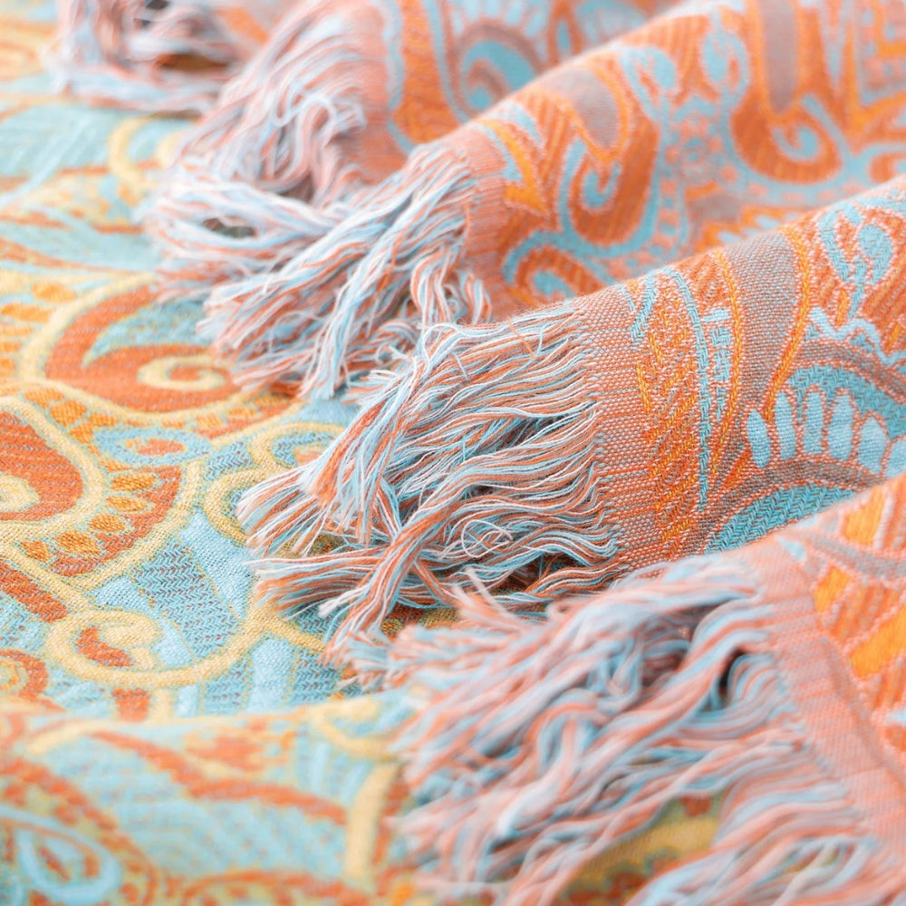 Reversible Paisley Bohemian Cotton Blanket | Ka-mostore