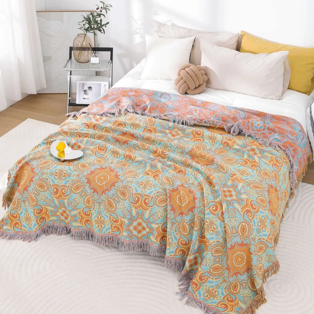 Reversible Paisley Bohemian Cotton Blanket | Ka-mostore